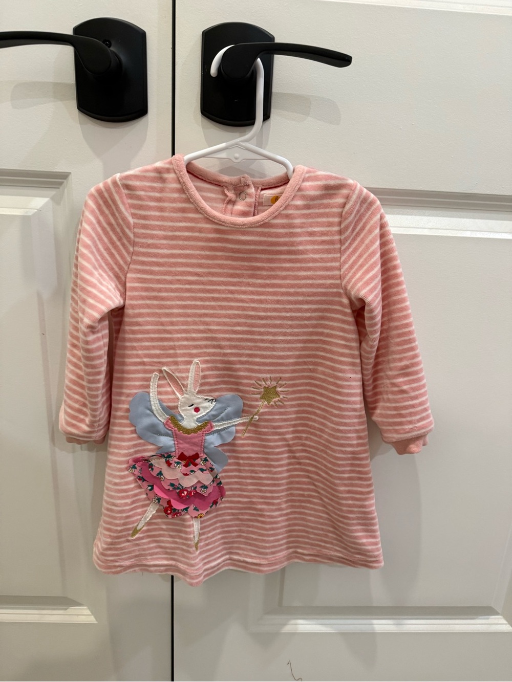Baby Boden Pink Striped Bunny Appliqué Long-Sleeve Dress